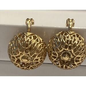 VTG Earrings Clip On Ball Goldtone Evening Wedding Bridal Party Glam Holiday